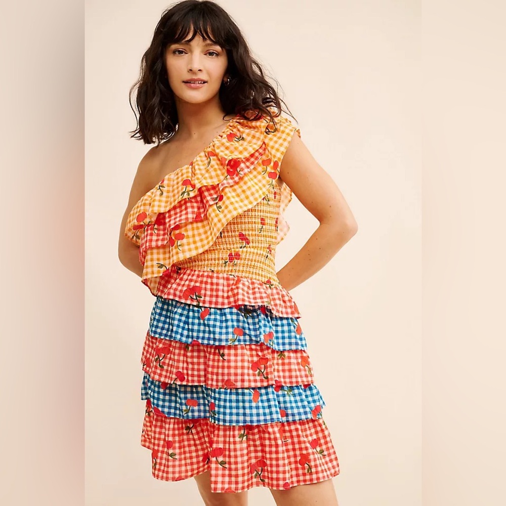 Colorful Ruffled One-Shoulder Dress Farm Rio Gently used